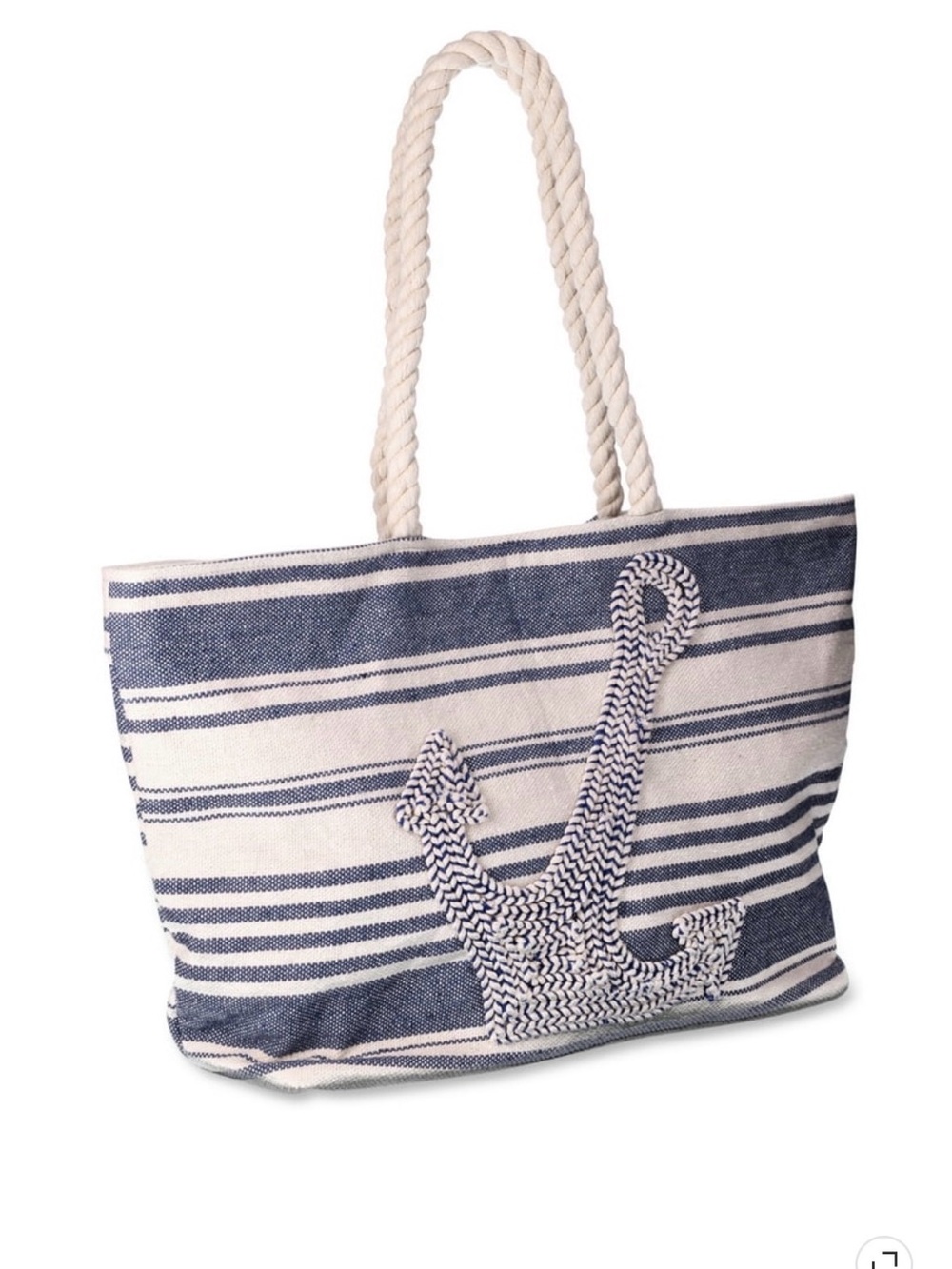 Time and Tru Women's Beach Tote with Rope Handles, Anchor/Blue